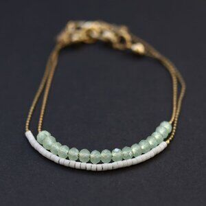 Seed bead gold ball chain bracelets Boho Bohemian Hippie White Green Aquamarine